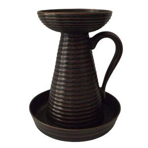 Heavy Bronze Copper Candle Holder With Handle 6" Decorative